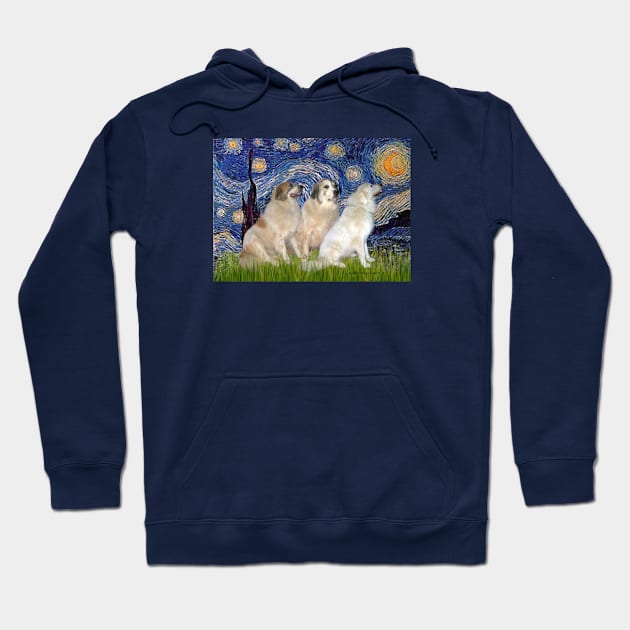 Starry Night Adapted to Include Three Great Pyrenees Dogs Hoodie by Dogs Galore and More